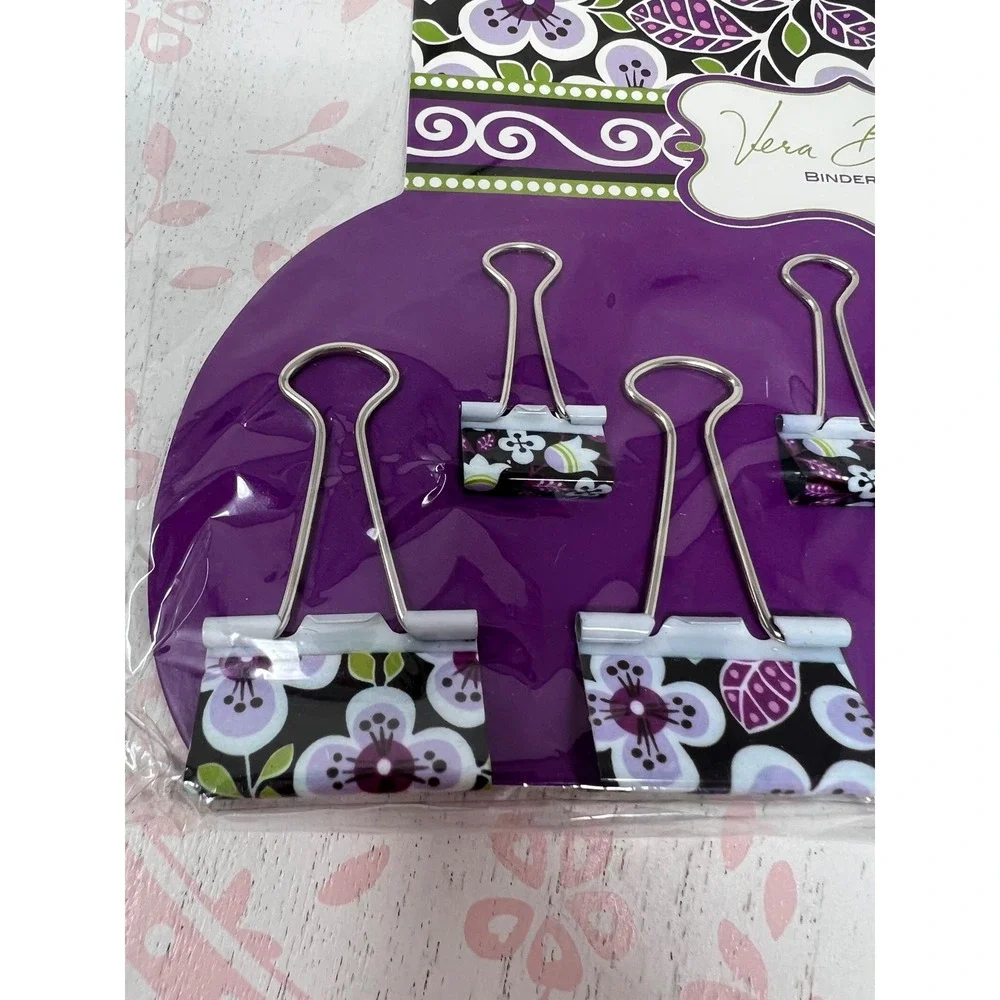 VERA BRADLEY Binder Clips Plum Petals Retired Floral Office Supplies Set of 8